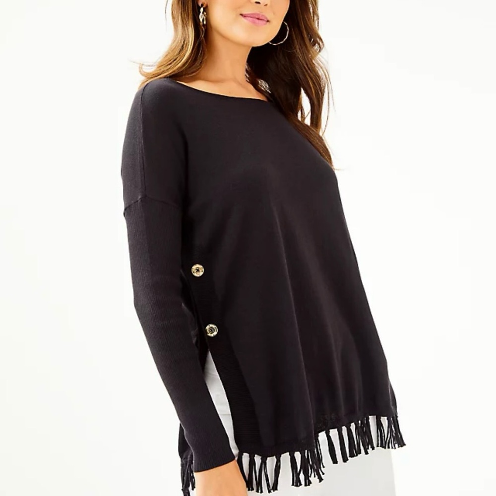 Lilly Pulitzer Ramona Sweater SZ XS Navy Blue Preppy Classic Fringe Hem - Picture 9 of 10